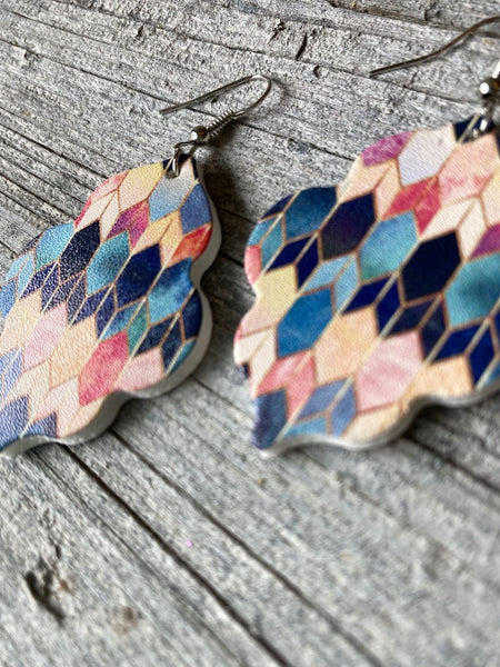 Faux Leather Colorful Print Moroccan Drop Earrings 6 Designs!