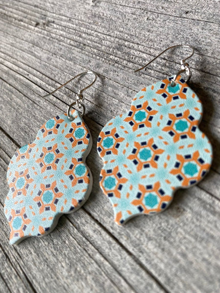 Faux Leather Colorful Print Moroccan Drop Earrings 6 Designs!