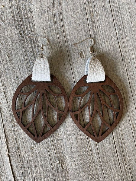 Laser Cut Wooden Leaf & Leather Earrings *5 Colors*