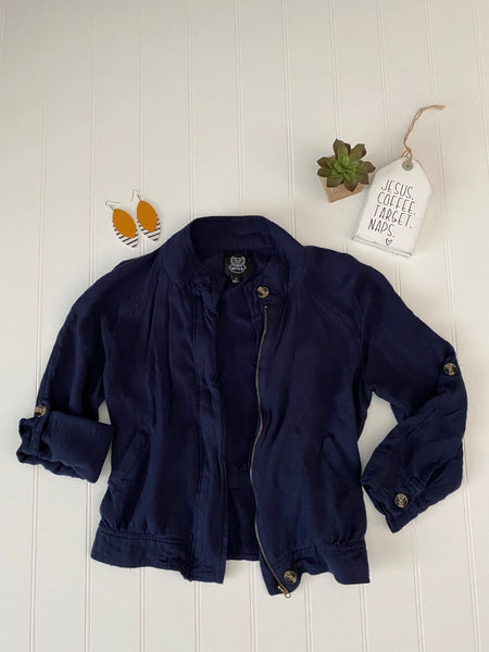 Pre-Loved Navy cropped jacket, size Small