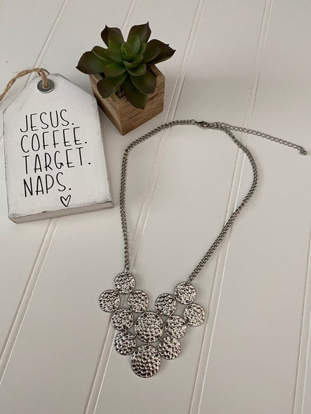 Pre-Loved Silver hammered discs statement necklace