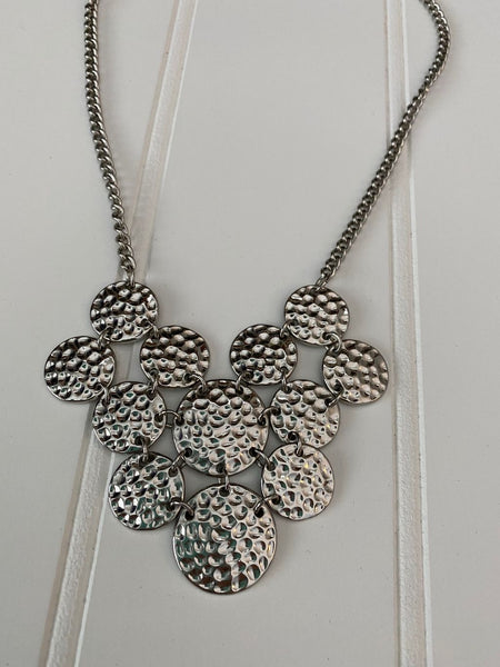 Pre-Loved Silver hammered discs statement necklace
