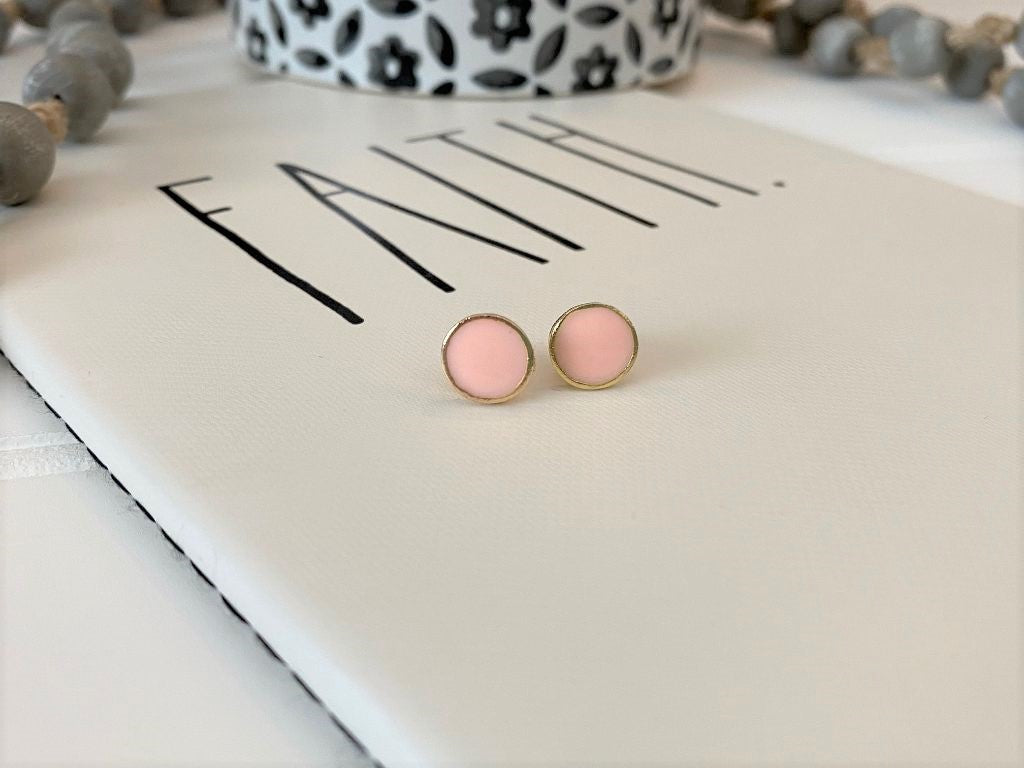Gold & pink round post earrings