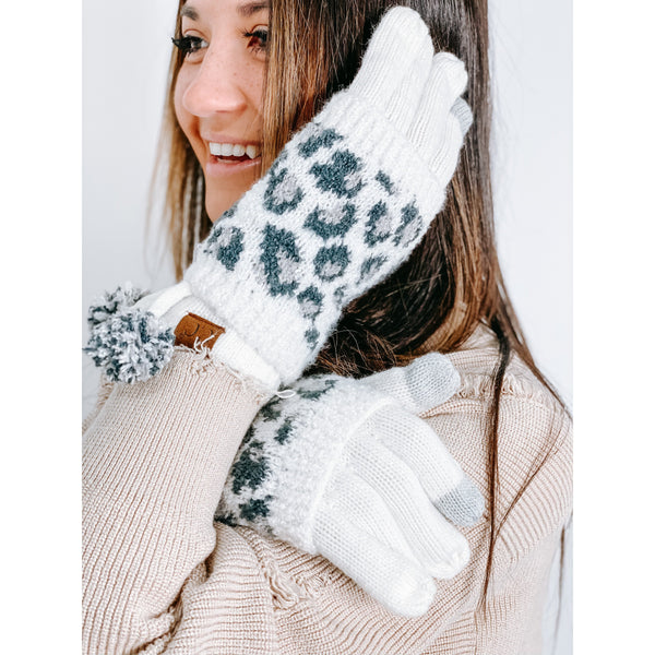 C.C. Leopard Boucle Knit Gloves (Multiple Colors)