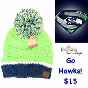 Seahawks Inspired C.C Game Day Pom Beanie (Adult/One Size)