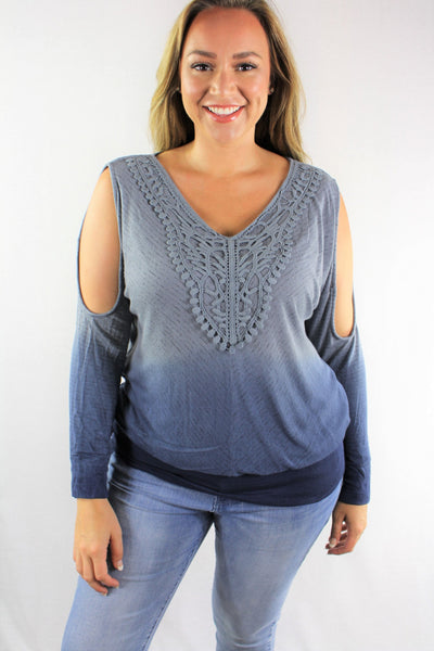 New Women's Boutique Dip Dye Cold Shoulder Top. Women & Plus sizes S-2X