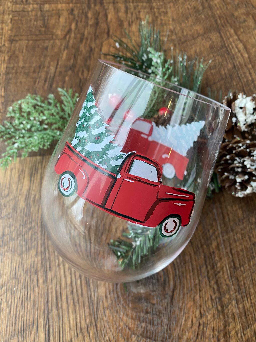 Vintage Red Truck Stemless Glass/Cup