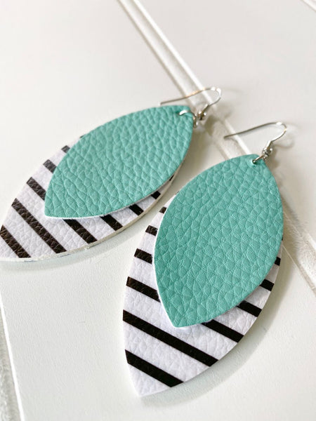 Faux Leather Teardrop Leaf Double Layer Earrings
