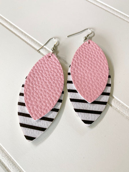 Faux Leather Teardrop Leaf Double Layer Earrings
