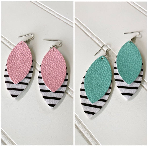 Faux Leather Teardrop Leaf Double Layer Earrings