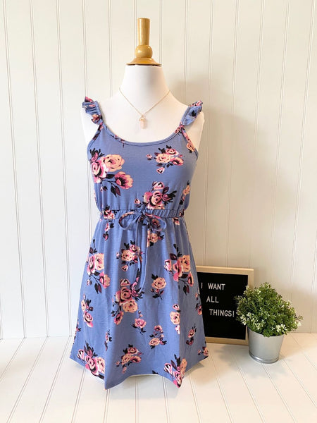 New Women's Boutique Strappy Mini Floral Dress with Cinched Waist S, M, L, XL