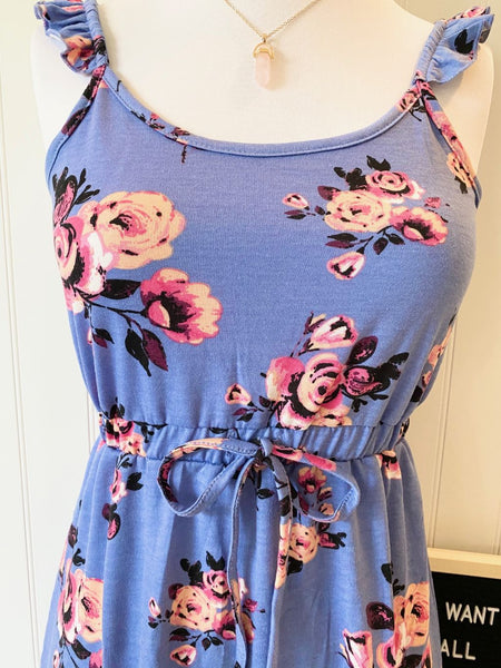 New Women's Boutique Strappy Mini Floral Dress with Cinched Waist S, M, L, XL