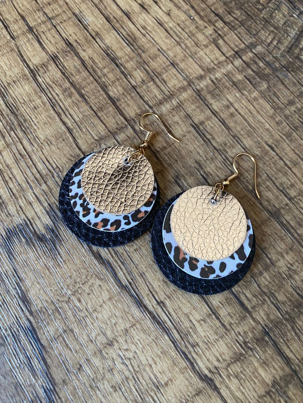 Triple Layered Faux Leather Disc Earrings