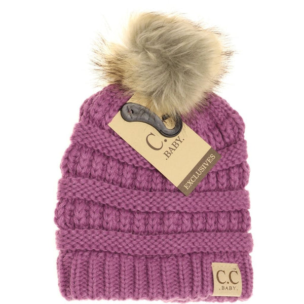 *BABY* CC Faux Fur Pom Beanie Fits Newborn-9m