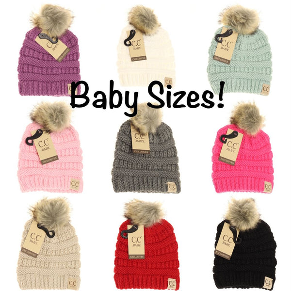 *BABY* CC Faux Fur Pom Beanie Fits Newborn-9m