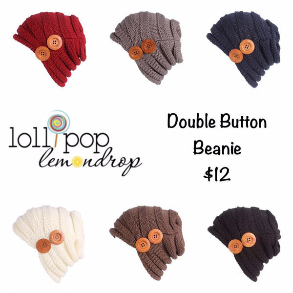 Double Button Slouch Ribbed Beanie (Adult/One Size)