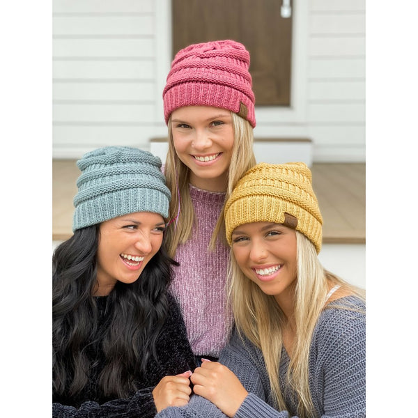 C.C Classic Solid Ribbed Beanie (Adult/One Size) Many Colors