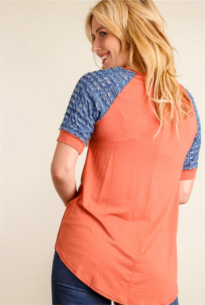 SALE New Women's Boutique Vintage Casual Distressed Sleeve Blouse, Sizes S, M & L