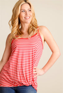 SALE New Women's Boutique Coral Striped Twisted Hem Tank Sizes S, M & L