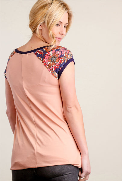 SALE New Women's Boutique Coral Floral Cap Sleeve Blouse Sizes S, M & L