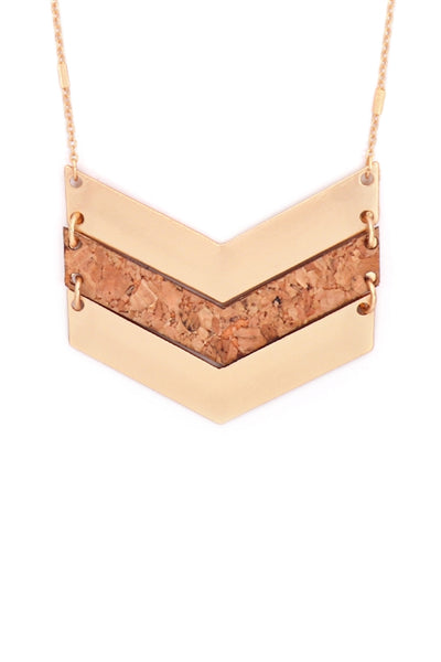 Matte Gold & Cork Layered Chevron Necklace