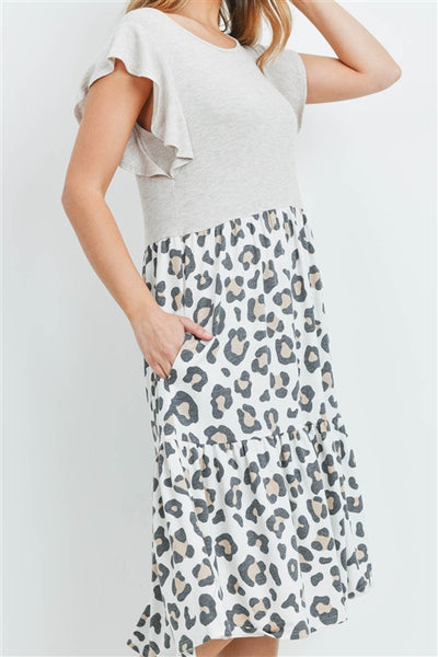 New Women's Boutique Flutter Sleeve Thermal & Leopard Print Dress  S, M, L, XL