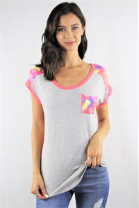 New Women's Boutique Short Sleeve Round Neck Pocket Tee XS,S, M, L