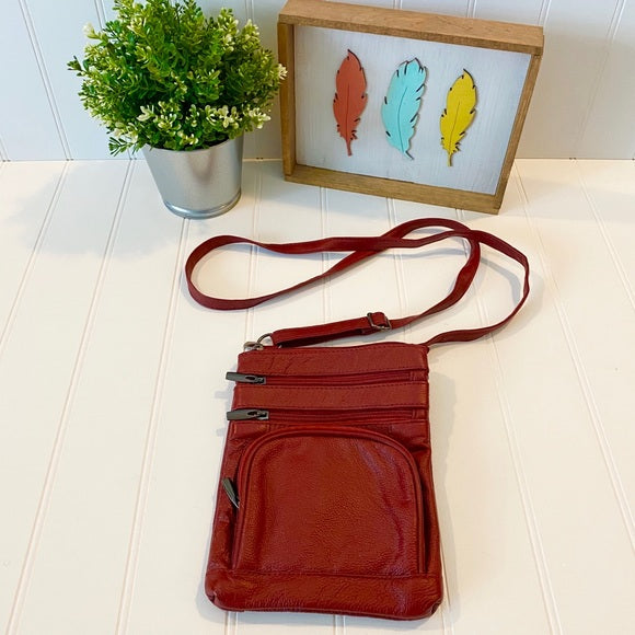 Pre-Loved NEW Red Leather Crossbody Purse