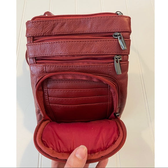 Pre-Loved NEW Red Leather Crossbody Purse