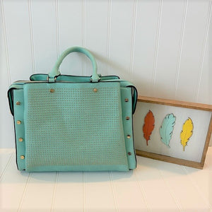 Pre-Loved Studded Fashion Handbag Purse In Mint/Aqua