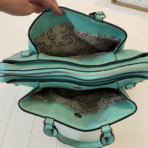 Pre-Loved Studded Fashion Handbag Purse In Mint/Aqua