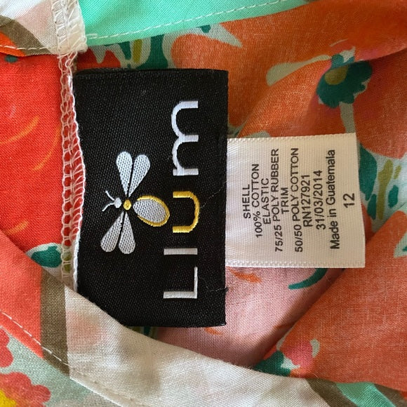 Pre-Loved Girls Bright Floral Cotton Dress By Llume Size 12