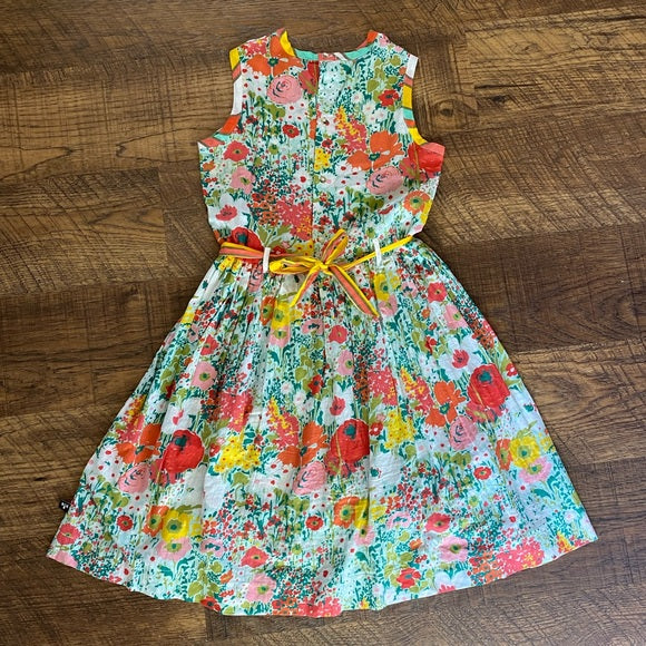 Pre-Loved Girls Bright Floral Cotton Dress By Llume Size 12
