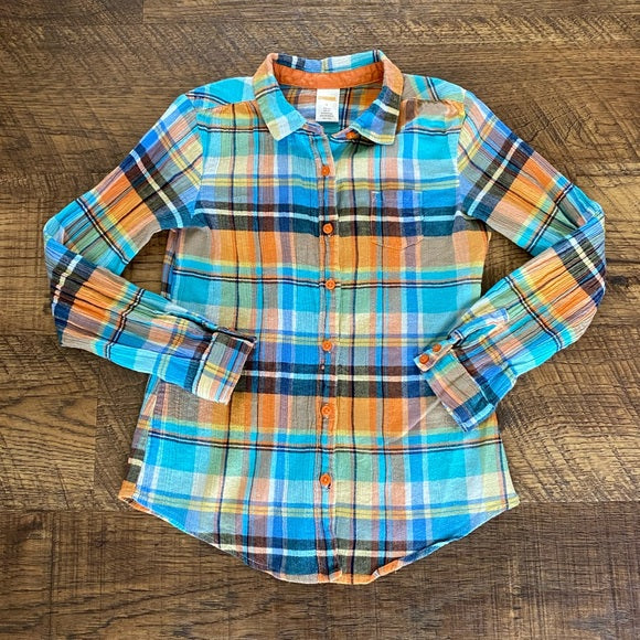 Pre-Loved Girls Gymboree Plaid Crepe Button Up Top Size 8