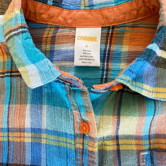 Pre-Loved Girls Gymboree Plaid Crepe Button Up Top Size 8