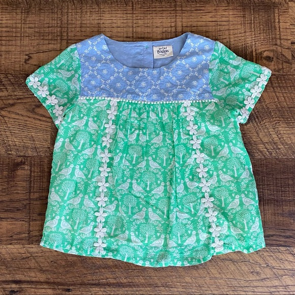 Pre-Loved Girls Mini Boden Crepe-Like & Crochet Swing Top 7-8yr