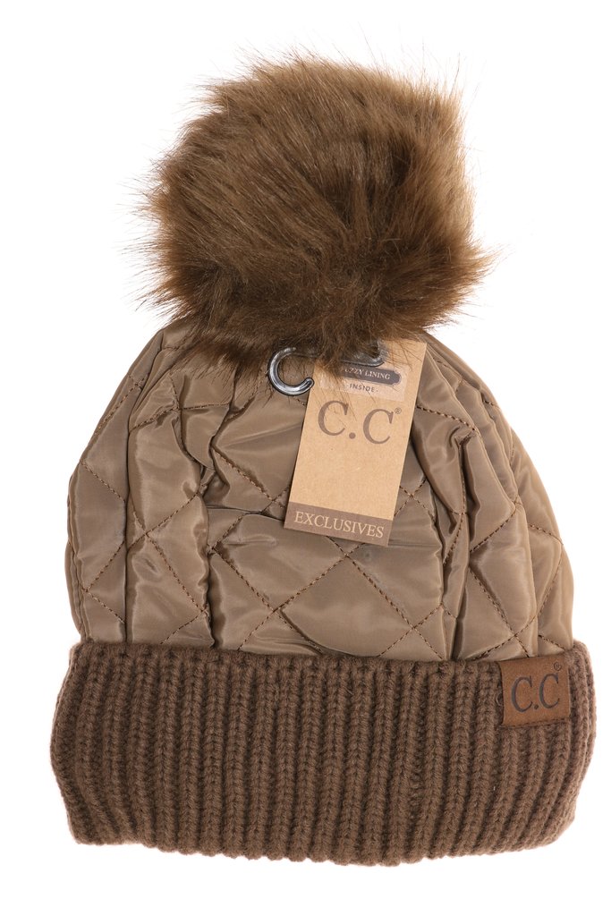 C.C. Quilted Puffer Pom Beanies (Adult/One Size)